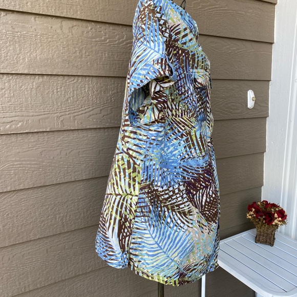 Liz Claiborne Shirt 1X Green Brown Tropical Palm Tree Leaf Hawaii Button - Picture 3 of 12